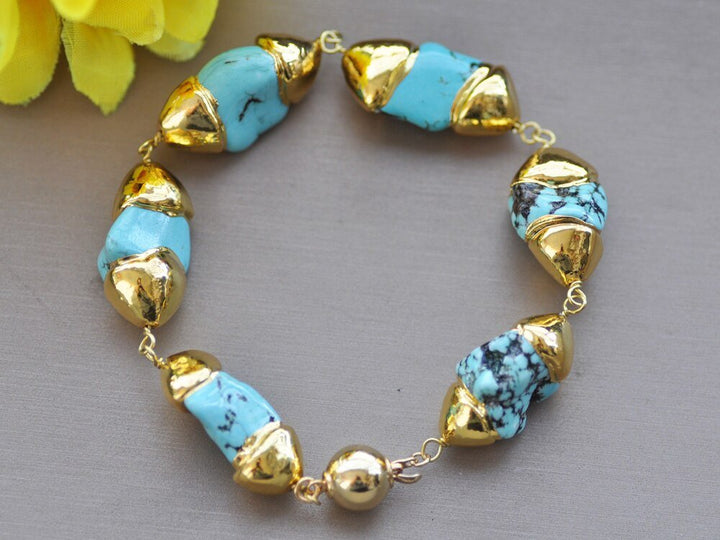 25mm White Silver Gold-Plating Blue Turquoise Bead Bracelet - LeisFita.com