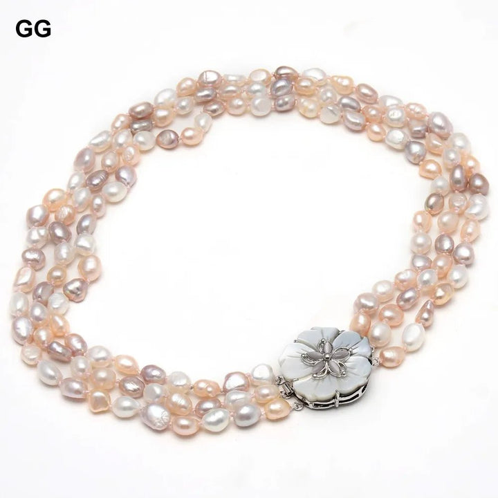 3 Rows Natural Pearl Mix Color Pink Purple White Keshi Pearl Baroque Statement Necklace For Women - LeisFita.com