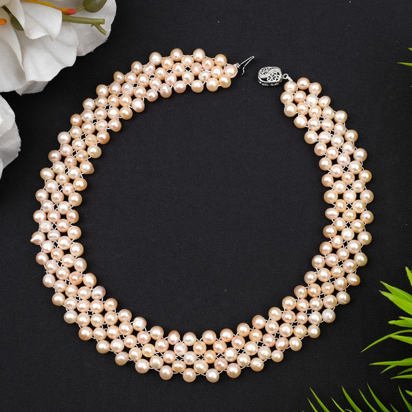 Pearl Necklace Set Golden South Sea pearls Mat Shape Pink Color
