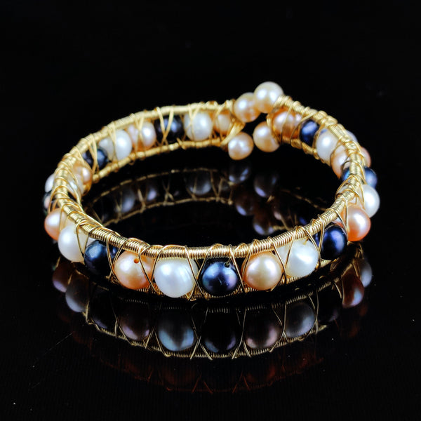 Adjustable Pearl Bracelet Multi Color Gold Plat