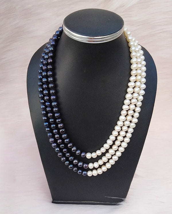 Original Fresh Water Pearl Necklace Golden South Sea pearls  Black and White Color 8 MM 3 Layer