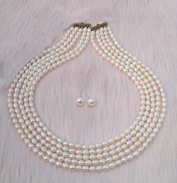 Original Fresh Water Pearl Necklace  Golden South Sea pearls White Color 8 MM Rice Pearl 5 Layer