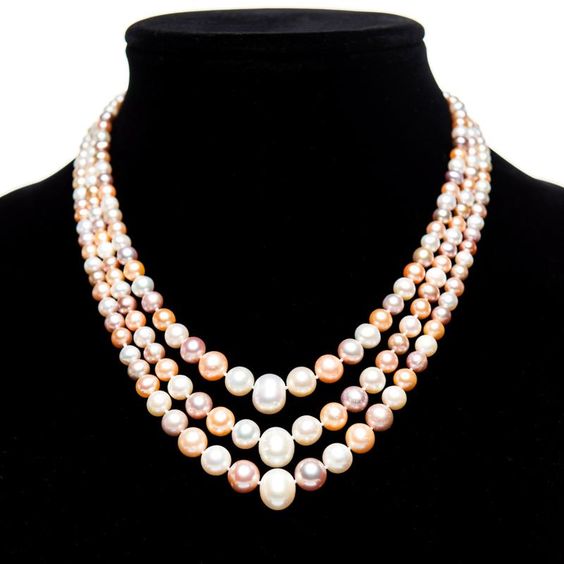 Original Fresh Water Pearl Necklace  Golden South Sea pearls Multi Color 8-10 MM 3 Layer