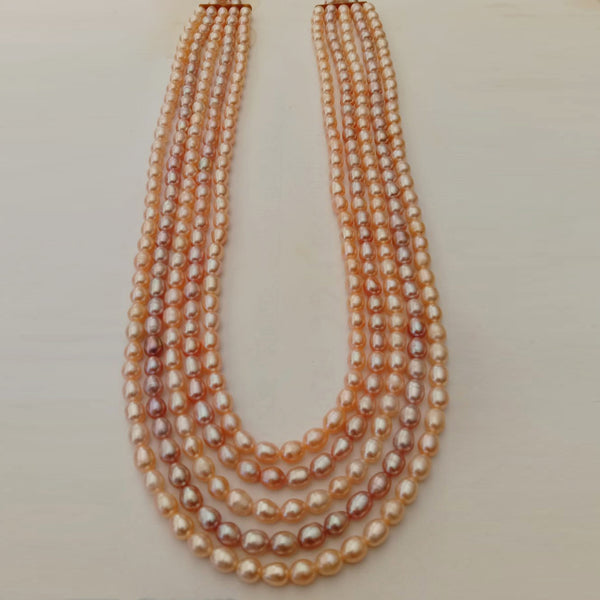 Original Fresh Water Pearl Necklace  Golden South Sea pearls Lavender Color 8 MM Rice Pearl 5 Layer