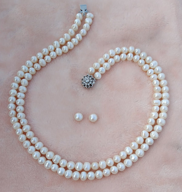 Original Fresh Water Pearl Necklace Golden South Sea pearls White Color 8 MM 2 Layer