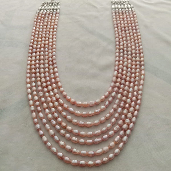 Original Fresh Water Pearl Necklace   Golden South Sea pearls  Pink 8 MM Rice Pearl 7 Layer