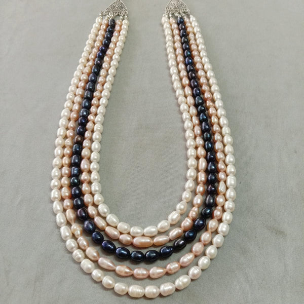 Original Fresh Water Pearl Necklace  Golden South Sea pearls Colorful 8 MM Rice Pearl 5 Layer