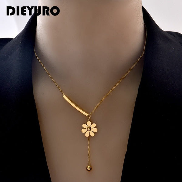316L Stainless Steel 2021 Hot Sale Beautiful Flower Hanging Chain Long Style Exquisite Clavicle Chain Necklace For Women