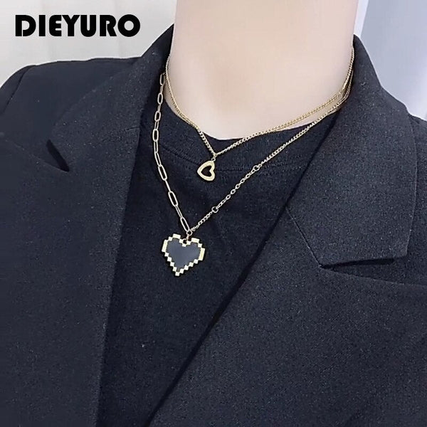 316L Stainless Steel Fun Black Love Double Necklace Gold Chain Pendant Niche Design Exquisite Jewelry Customized Women