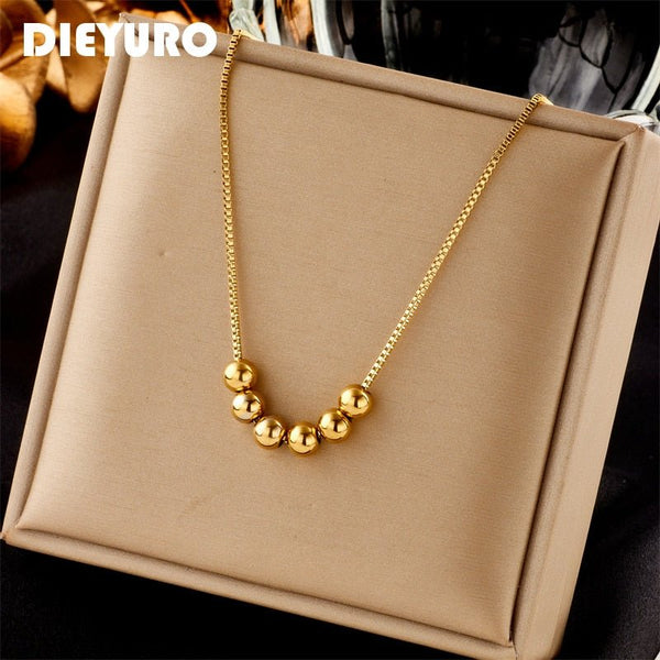 316L Stainless Steel Gold Color Balls Beads Pendant Necklace For Women Fashion Girls Clavicle Chain Jewelry Party Gifts