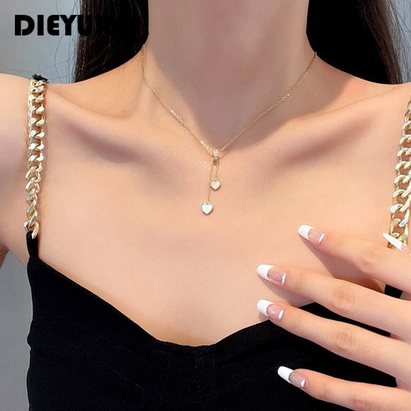 316L Stainless Steel Niche Design Love Shell Girl Necklace INS Layered Adjustable Exquisite Clavicle Chain Sweet Jewelry