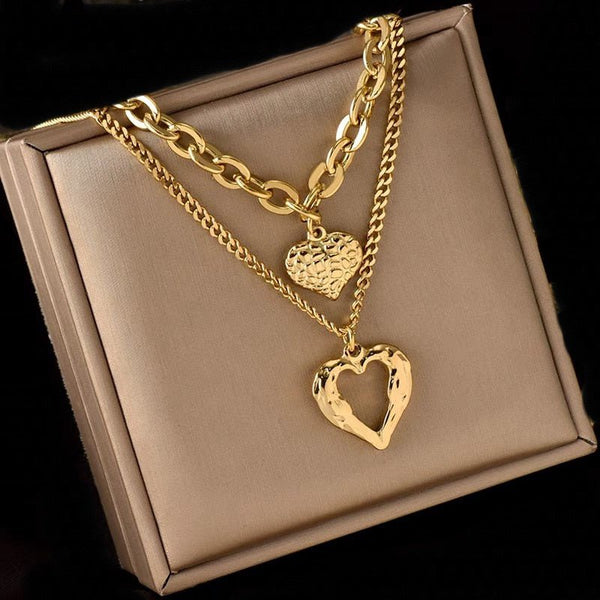 316L Stainless Steel Small Uneven Folds 2 Love Necklace High-end Sense Party Accessories Non-fading High-quality Gifts