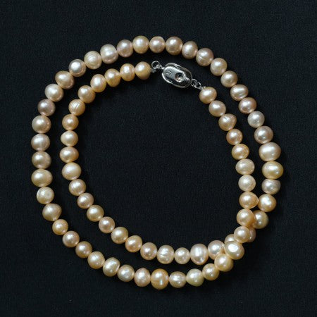 Original Fresh Water Pearl Necklace  Golden South Sea pearls Pink Color 5/6 MM