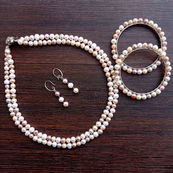 Original Fresh Water Pearl Necklace with Earring and Bracelet Set Golden South Sea pearls