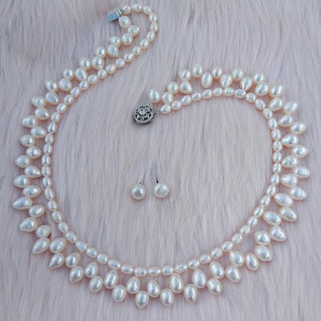 Original Fresh Water Pearl Necklace Golden South Sea pearls Wave 8 MM 2 Layer
