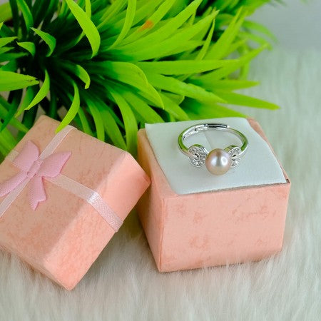 Adjustable Finger Ring Pink Color Pearl