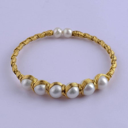 Adjustable Pearl Bracelet Gold Plat Silver Color