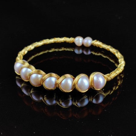 Adjustable Pearl Bracelet Gold Plat White Color