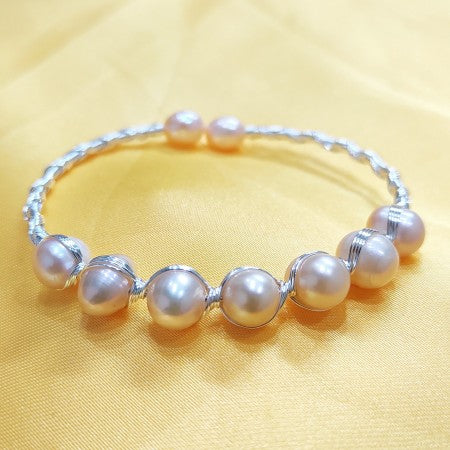 Fresh Water Pearl White Color 7 Pearl Adjustable Bracelet 925 sterling silver