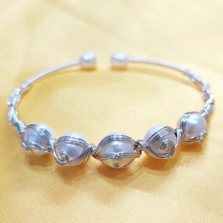 Fresh Water Pearl White Color 5 Pearl Adjustable Bracelet 925 sterling silver