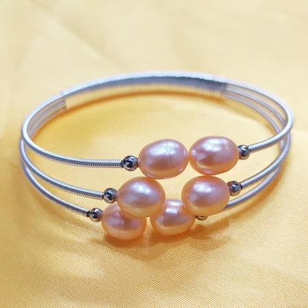 Fresh Water Pearl Lavender Color 6 Pearl Adjustable Bracelet 925 sterling silver