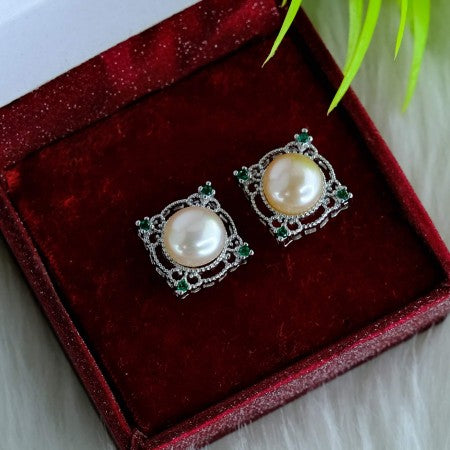 Fresh Water Pearl  Square Shape Pink Color Pearl Earring