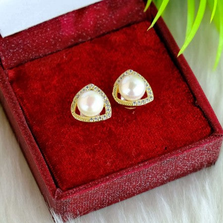Fresh Water Pearl Triangle Shape White Color Pearl Earring