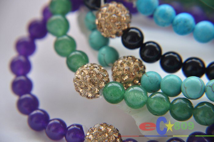 6MM round Gemstone Jade Agate Turquoise bead stretch bracelet CZ - LeisFita.com