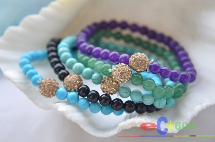 6MM round Gemstone Jade Agate Turquoise bead stretch bracelet CZ - LeisFita.com
