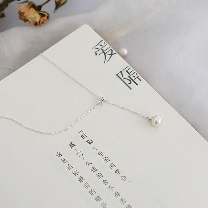 7-8mm Oval Natural Freshwater Pearl Necklace 925 Sterling Silver jewelry for women fashion Adjustable length Chain - LeisFita.com