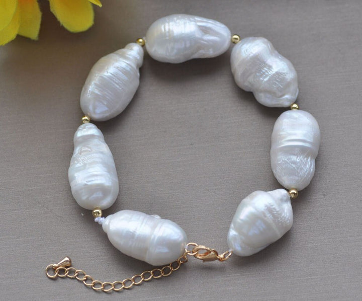 8"- 10" 25mm White Baroque pear Keshi Reborn Pearl Bracelet - LeisFita.com