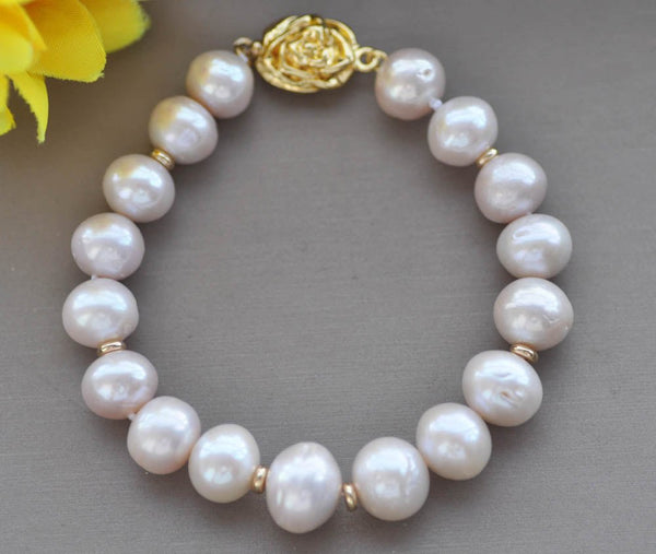 8 " 14mm White Almost Round Edison Keshi Pearl Bracelet - LeisFita.com