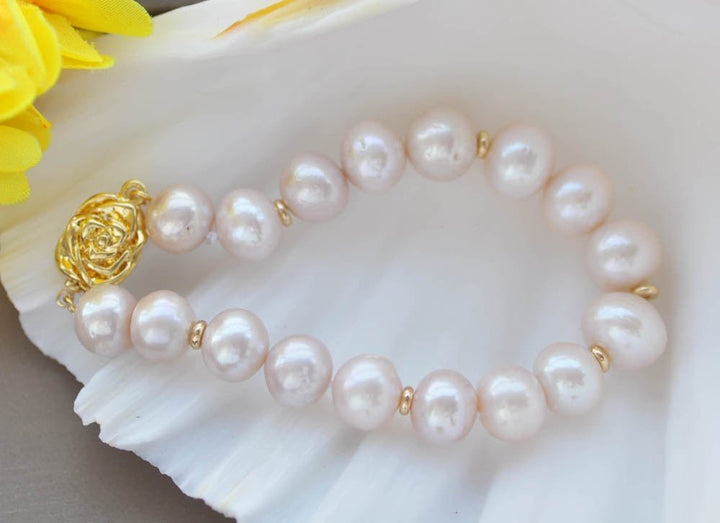 8 " 14mm White Almost Round Edison Keshi Pearl Bracelet - LeisFita.com