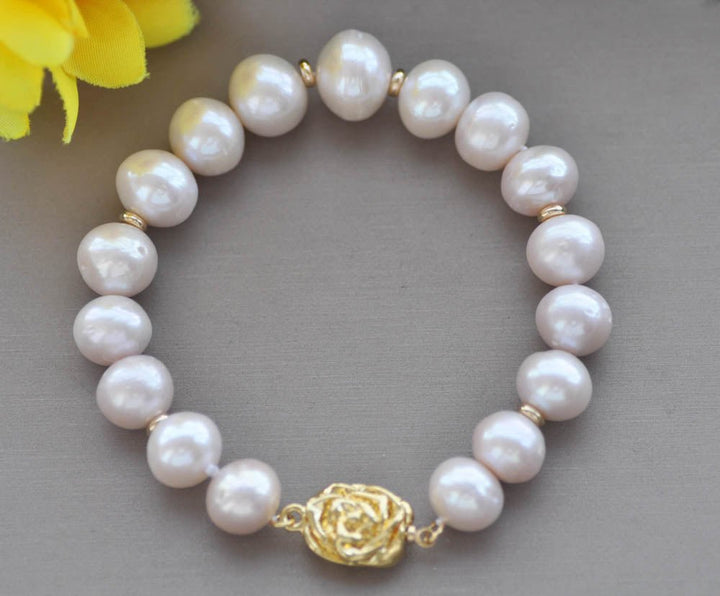 8 " 14mm White Almost Round Edison Keshi Pearl Bracelet - LeisFita.com