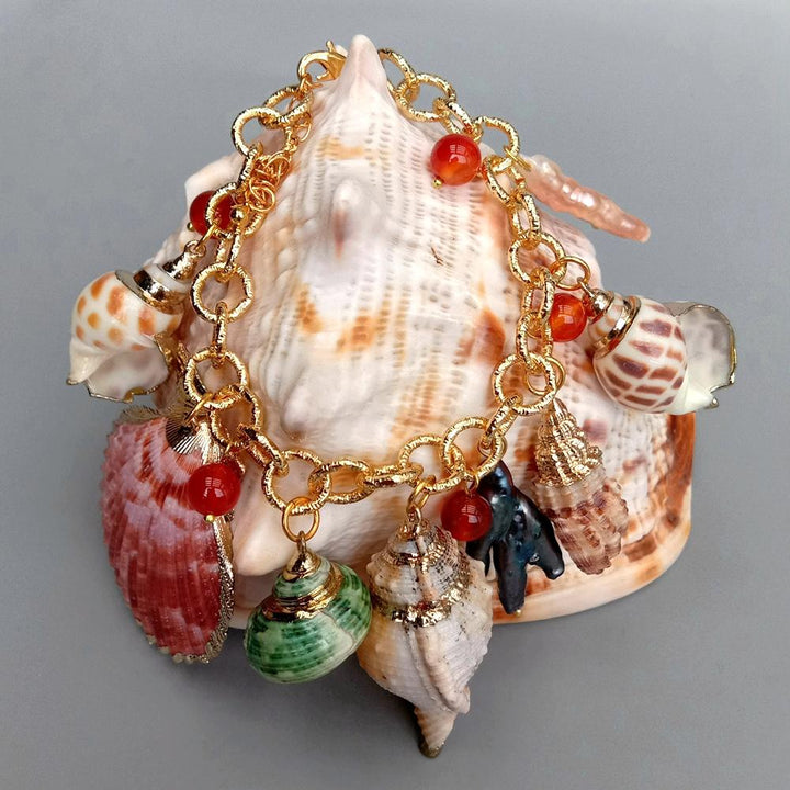 8" Multi Sea Shell Pearl Chain Bracelet Summer Beach Jewelry 8&quot; - LeisFita.com