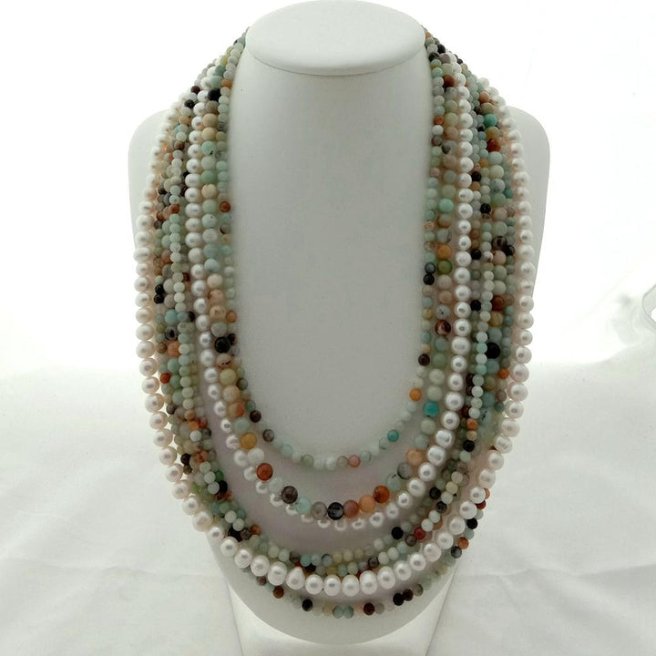8 strands natural 4mm round Amazonite Necklace White freshwater Pearl Mixed Color Amazonite handmade for women - LeisFita.com