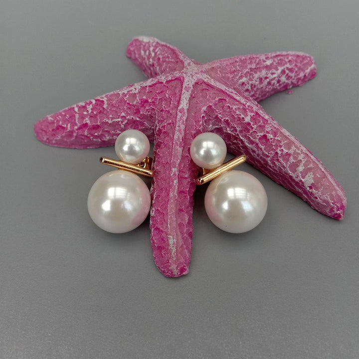 8.5mm-14mm Cream White Sea Shell Pearl Stud Earrings - LeisFita.com