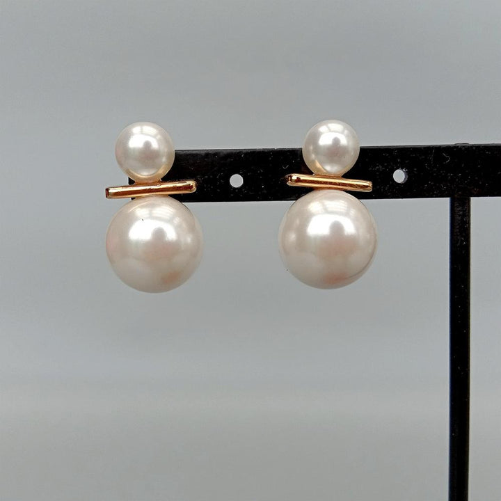 8.5mm-14mm Cream White Sea Shell Pearl Stud Earrings - LeisFita.com