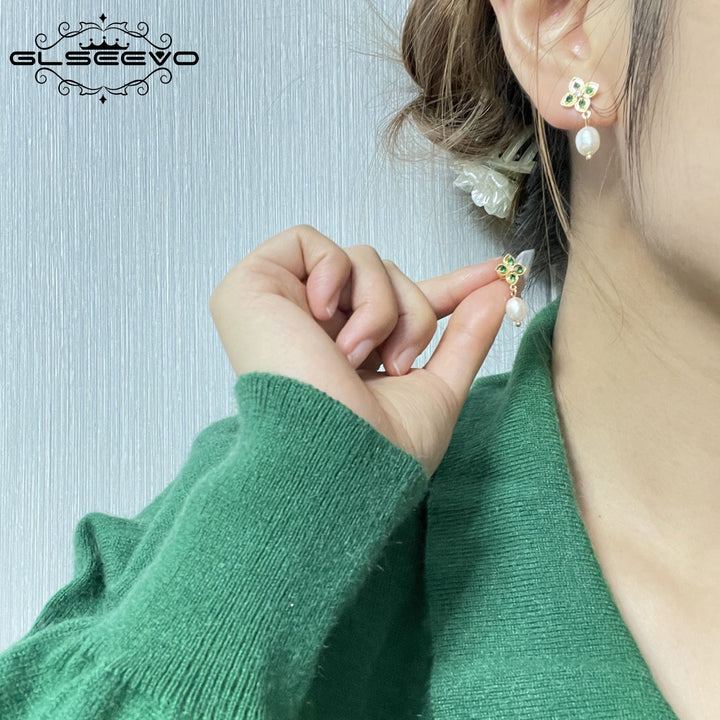 925 Silver Natural Pearl Drop Earrings Korean Fashion Women Plant Leaves Flower Tassel Dangle Earrings Fine Jewelry - LeisFita.com