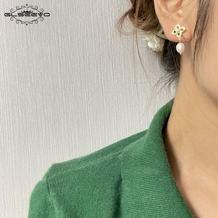 925 Silver Natural Pearl Drop Earrings Korean Fashion Women Plant Leaves Flower Tassel Dangle Earrings Fine Jewelry - LeisFita.com