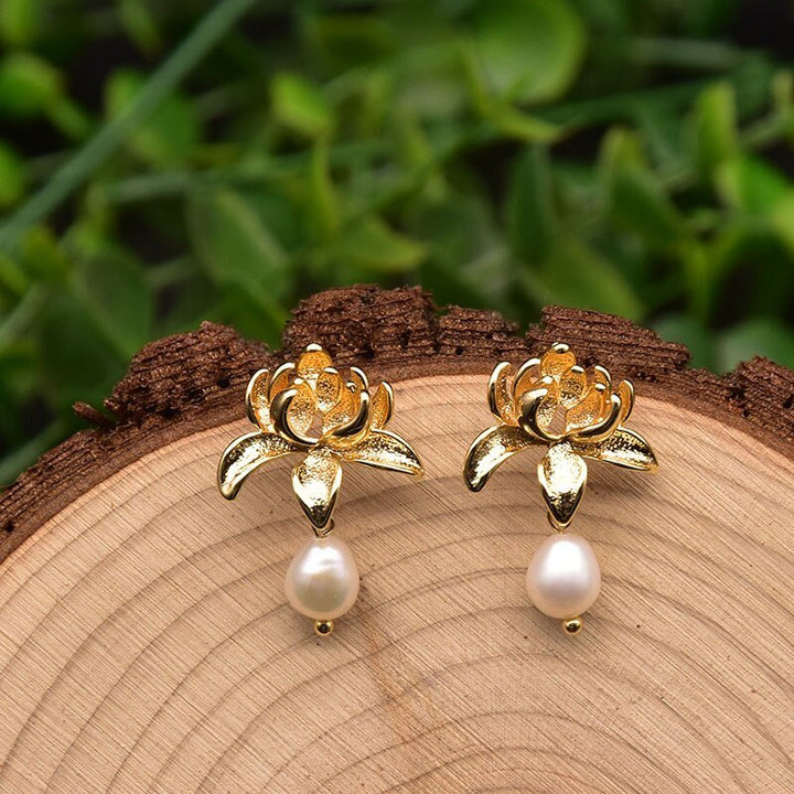 925 Silver Natural Pearl Drop Earrings Korean Fashion Women Plant Leaves Flower Tassel Dangle Earrings Fine Jewelry - LeisFita.com