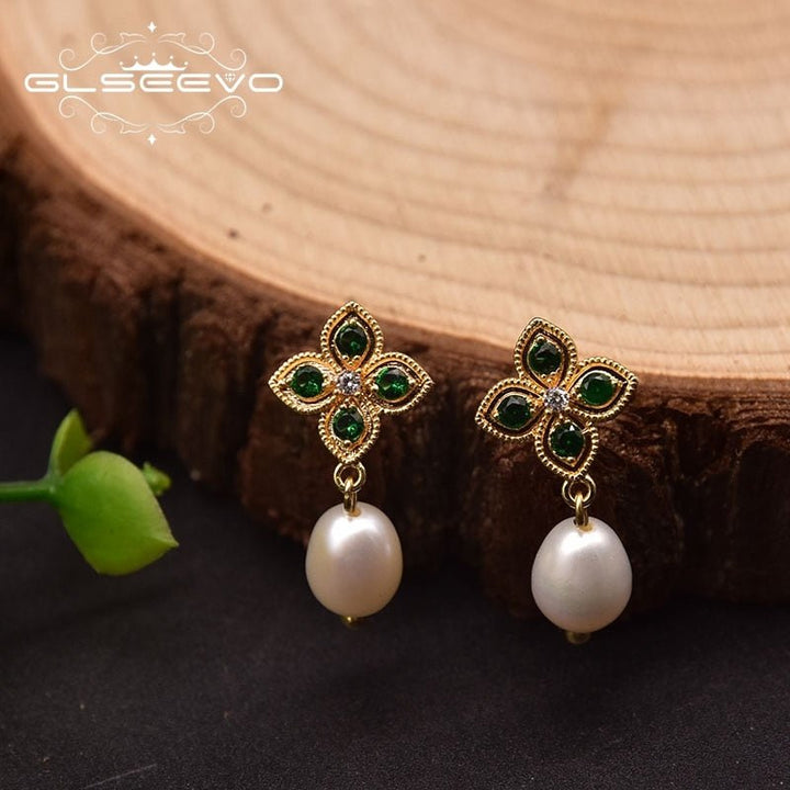 925 Silver Natural Pearl Drop Earrings Korean Fashion Women Plant Leaves Flower Tassel Dangle Earrings Fine Jewelry - LeisFita.com