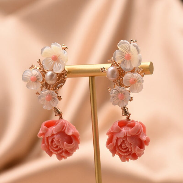 925 Silver Pink Coral Freshwater Pearls Earrings Necklace Ring For Woman Fashion Simple Luxury Jewelry Set Wedding Gifts - LeisFita.com