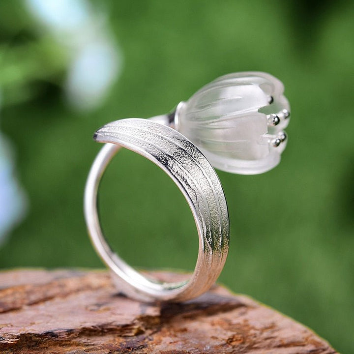 925 Sterling Silver 18k Gold Ring Natural Crystal Handmade Fine Jewelry Lily of the Valley Flower Rings For Women - LeisFita.com