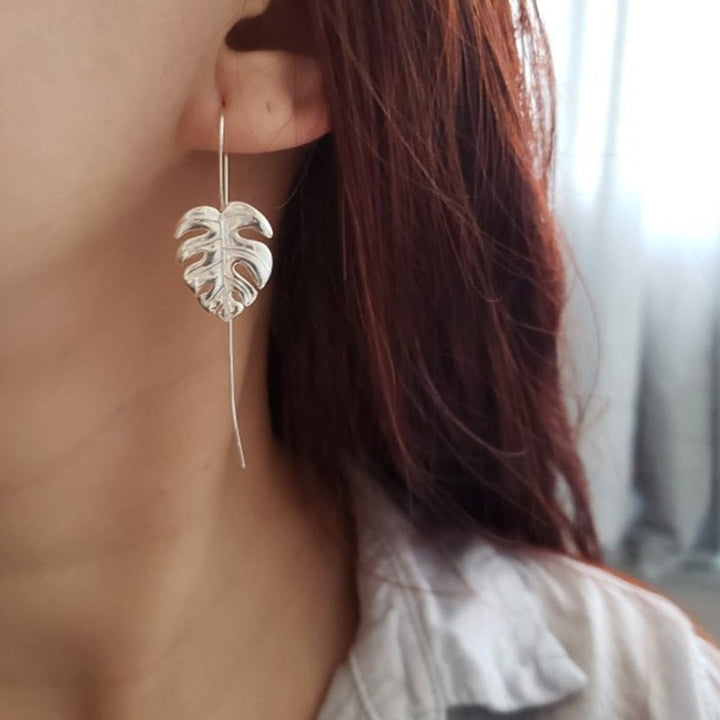 925 Sterling Silver Creative Handmade Design Fine Jewelry 18K Gold Monstera Leaves Drop Earrings for Women Bijoux - LeisFita.com