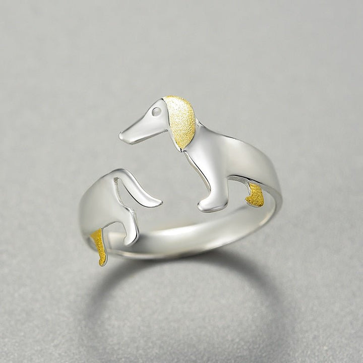925 Sterling Silver Cute Dachshund Dog Adjustable Rings for Women Original Fashion Jewelry 2022 Trend Female Gift - LeisFita.com