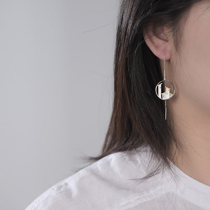 925 Sterling Silver Fine Jewelry Original Chinese Architectural Style Jiangnan Town Dangle Earrings for Women - LeisFita.com