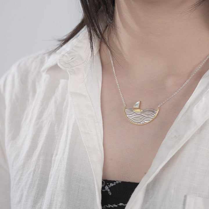 925 Sterling Silver Handmade Designer Fine Jewelry Creative Gold Sailboat Necklace for Women Acessorio Collier - LeisFita.com