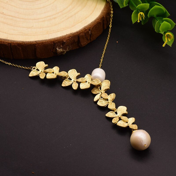 925 Sterling Silver Leaf Necklace Natural Fresh Water Pearl Pendant Necklace For Women Wedding Fine Jewelry GN0110 - LeisFita.com