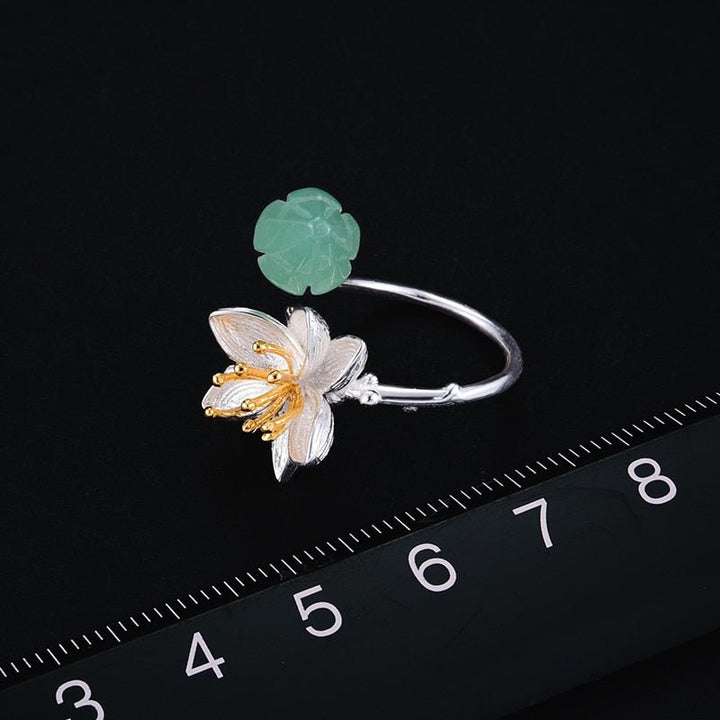 925 Sterling Silver Natural Aventurine Gemstones Flower Ring Fine Jewelry Lotus Whispers Rings for Women Bijoux - LeisFita.com